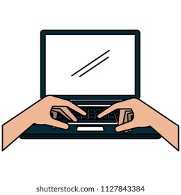education online with laptop and hands typing