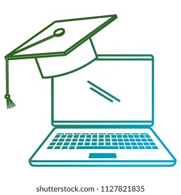 education online with laptop and hat graduation