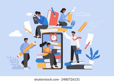 Education, online learning and back to school  concept. Modern vector illustration of students reading books