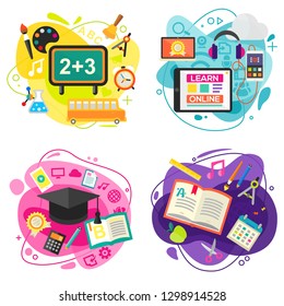 Education and Online Learning Concept Banners. Vector Illustration