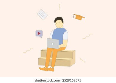 Education and Online Learning Illustration Pack in orange concept color