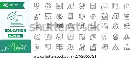 Education online learning line icons set . Collection of line icons representing digital learning, knowledge, and academic concepts