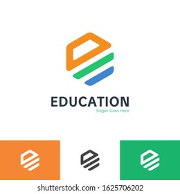 Education online learning logo template modern vector abstract design concept hexagon icon emblem for courses classes schools university growth stripes