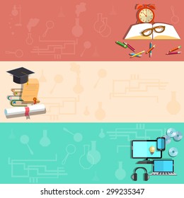 Educación Aprendizaje en línea Asignaturas escolares Estudiante Universitario Exámenes Universitarios Diploma Libros Lápices Portátil Vector Anuncios  