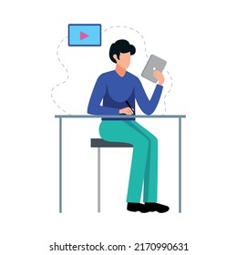 Education online learning school training composition with isolated human character of student vector illustration