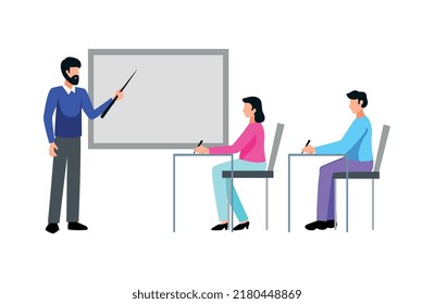 Education online learning school training composition with isolated human characters of students having classes vector illustration