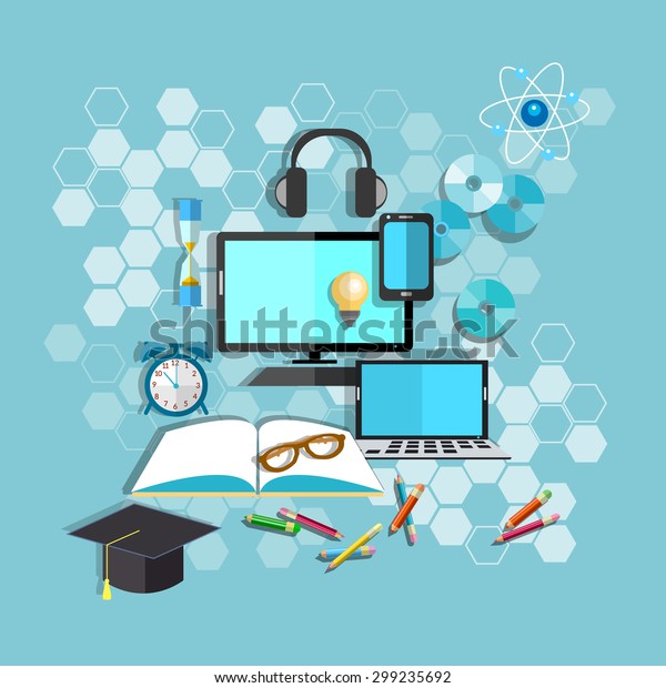 Education Online Learning Student Desk School Stock Vector