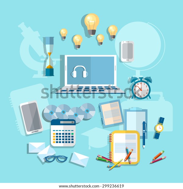 Education Online Learning Student Desk Communication Stock Vector