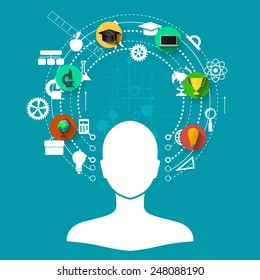 education, online learning and tree of knowledge icons in flat style