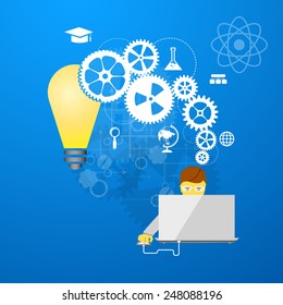 education, online learning and tree of knowledge icons in flat style