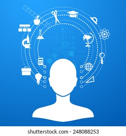 education, online learning and tree of knowledge icons in flat style