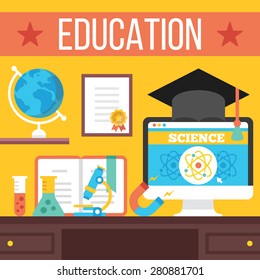 Education, online learning, online tutorials, distance education concept. Flat design concepts. Creative vector illustration.