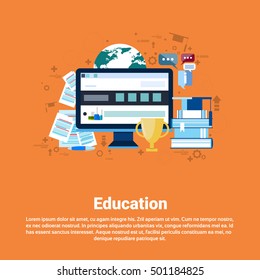 Education Online Learning Web Banner Flat Vector Illustration