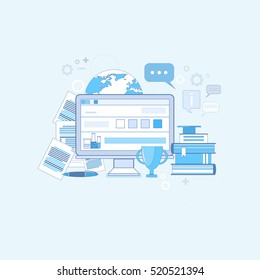 Education Online Learning Web Banner Thin Line Vector Illustration