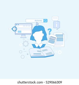 Education Online Learning Web Banner Thin Line Vector Illustration