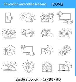 Education and online lessons.A set of web icons in the style of thin contours.A collection of various icons for web design. Vector illustration.