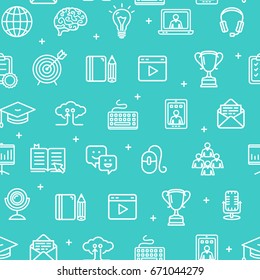Education Online Pattern Background on a Blue . Vector illustration