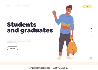 Education online service landing page design template with students and graduates inscription