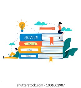 Education, online training courses, distance education vector illustration. Internet studying, online book, tutorials, e-learning, online education design for mobile and web graphics