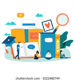 Education, online training courses, distance education flat vector illustration. Internet studying, online book, tutorials, e-learning, online education design for mobile and web graphics