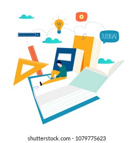 Education, online training courses, distance education vector illustration. Internet studying, online book, tutorials, e-learning, online education design for mobile and web graphics