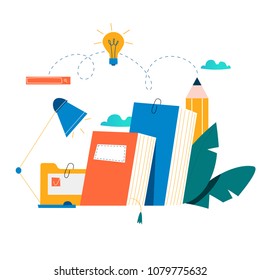 Education, online training courses, distance education vector illustration. Internet studying, online book, tutorials, e-learning, online education design for mobile and web graphics