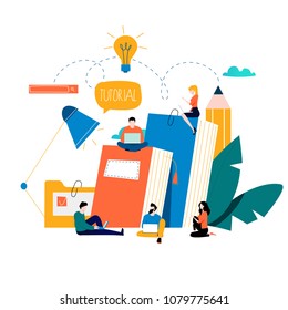 Education, online training courses, distance education vector illustration. Internet studying, online book, tutorials, e-learning, online education design for mobile and web graphics