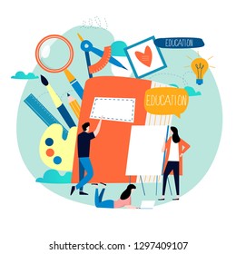 Education, online training courses, distance education flat vector illustration. Internet studying, online classes, tutorials, e-learning, online education design for mobile and web graphics