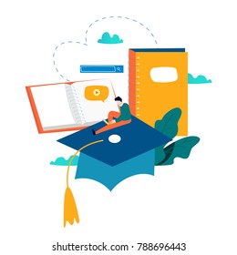 Education, online training courses, distance education vector illustration. Internet studying, online book, tutorials, e-learning, online education design for mobile and web graphics