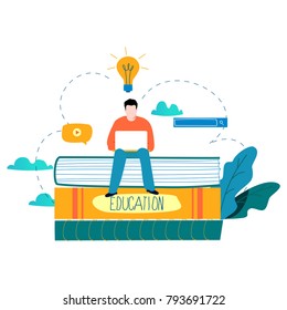 Education, online training courses, distance education vector illustration. Internet studying, online book, tutorials, e-learning, online education design for mobile and web graphics