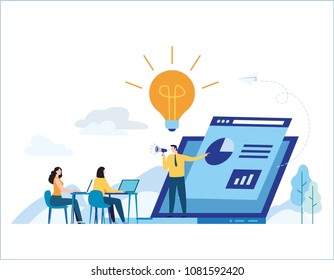 Education online training courses vector illustration.
tutorials e-learning concept.
distance internet studying banner.
skill development.
flat cartoon design for mobile and web