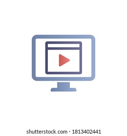 Education, online training, monitor, video color gradient vector icon