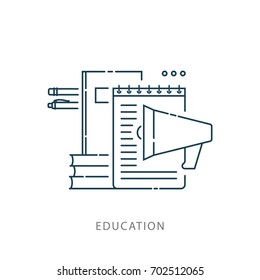 Education Open book school concept infographics of knowledge background symbols vector illustration