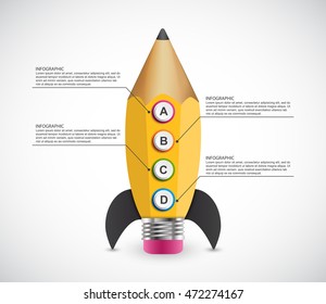 Education option Infographics design template. Rocket of a pencil for educational and business presentations and brochures.
