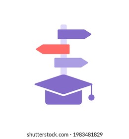 Opciones de educación icono de color plano vectorial. Oportunidades de estudio universitario. Elija la ruta profesional. Desarrollo de habilidades, curso de aprendizaje. Dibujo de dibujos animados para aplicaciones móviles. Ilustración RGB aislada