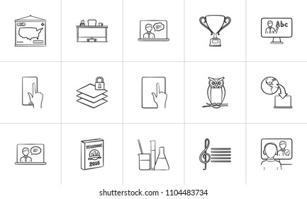 Education outline doodle icon set for print, web, mobile and infographics. Hand drawn learning vector sketch illustration set isolated on white background.