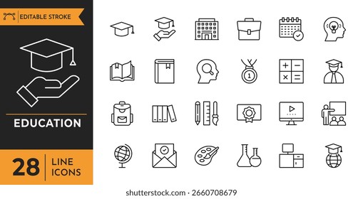 Education outline icon set. Education icon set. Editable stroke. Vector illustration