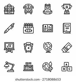 Education Outline Icon Set for Learning, School, and Online Education