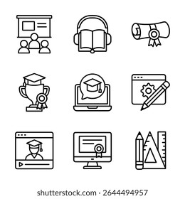 Education outline icons academic resources. Icon symbol illustration