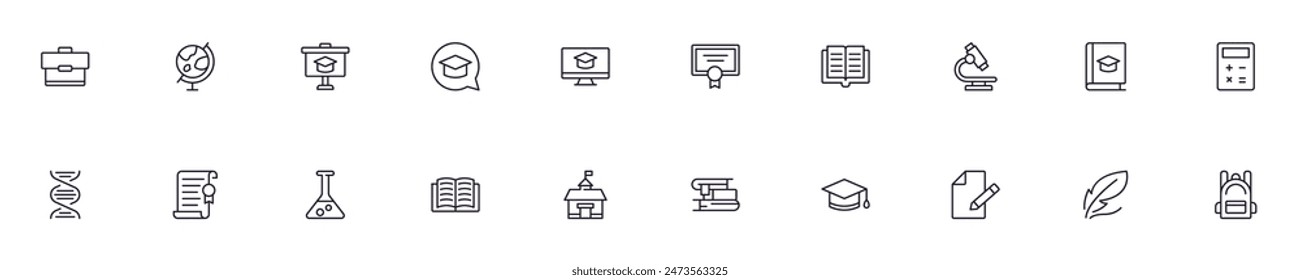 Education outline icons bundle. Editable stroke. Simple linear illustration for web sites, newspapers, articles book