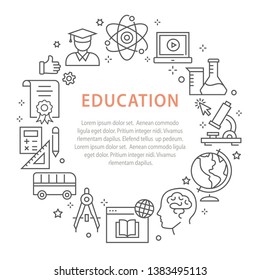 Education outline icons set for interface, website, banner, print.