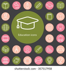 education outline, thin, flat, digital icon set for web and mobile