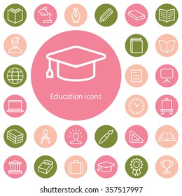 education outline, thin, flat, digital icon set for web and mobile