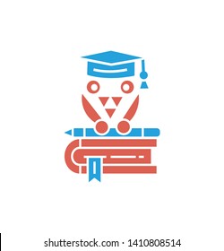 Education owl with book and pencil icon- vector sign and symbol.