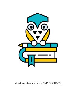 Education owl with book and pencil icon- vector sign and symbol.