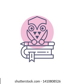 Education owl with book and pencil icon- vector sign and symbol.