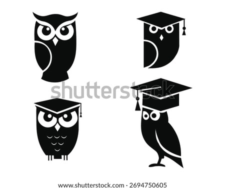 Education Owl Logo Vector Silhouette Design Set Symbol of Wisdom Learning and Knowledge
