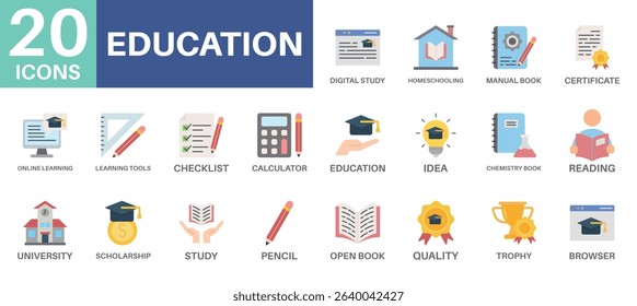 education pack concept design icons set collections, simple style design inspiration for any interface and purpose suitable for symbols and more