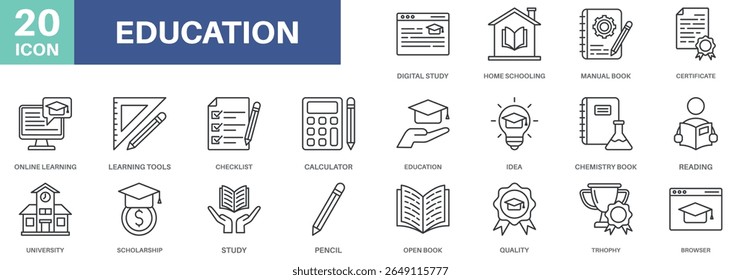 education pack concept design icons set collections, simple  style design inspiration for any interface and purpose suitable for symbols and more