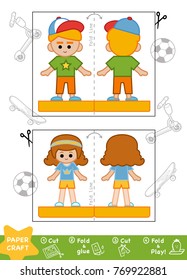 Education Paper Crafts for children, Sporty schoolboy and schoolgirl. Use scissors and glue to create the image.